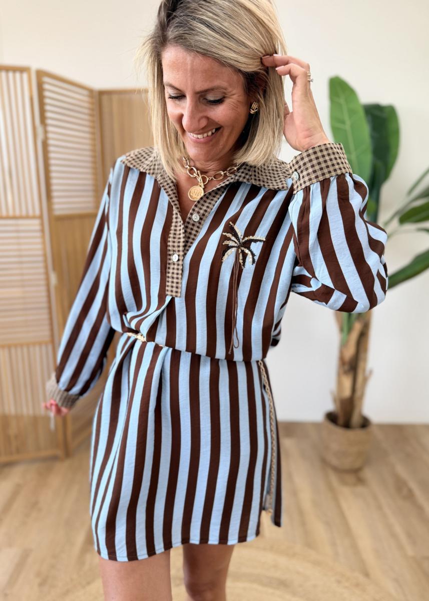 Robe chemise palmier carreaux