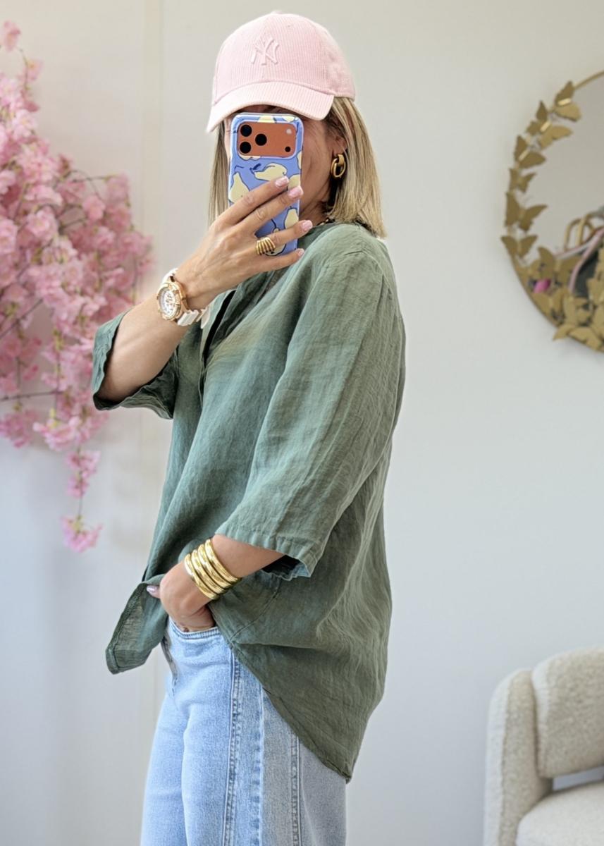 Blouse en lin kaki