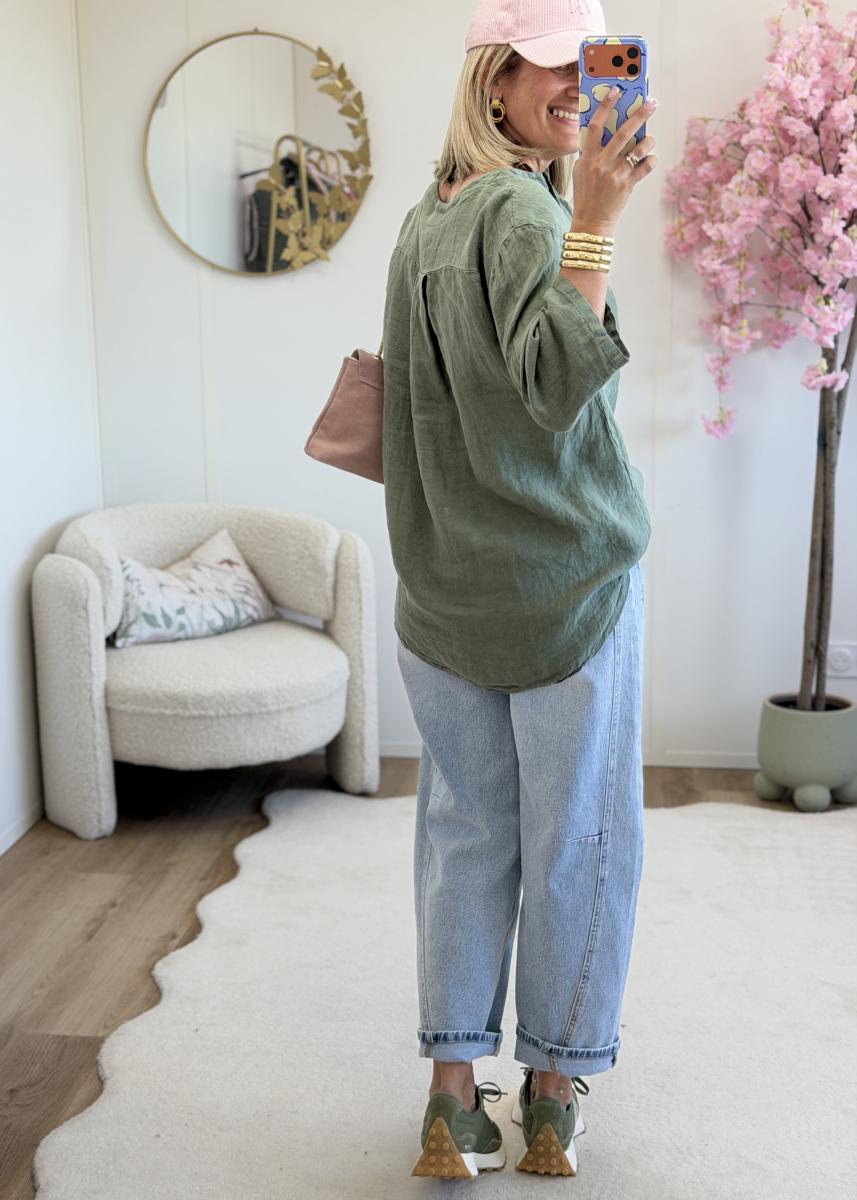 Blouse en lin kaki