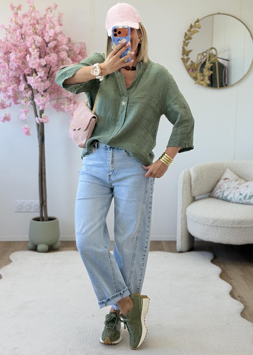 Blouse en lin kaki