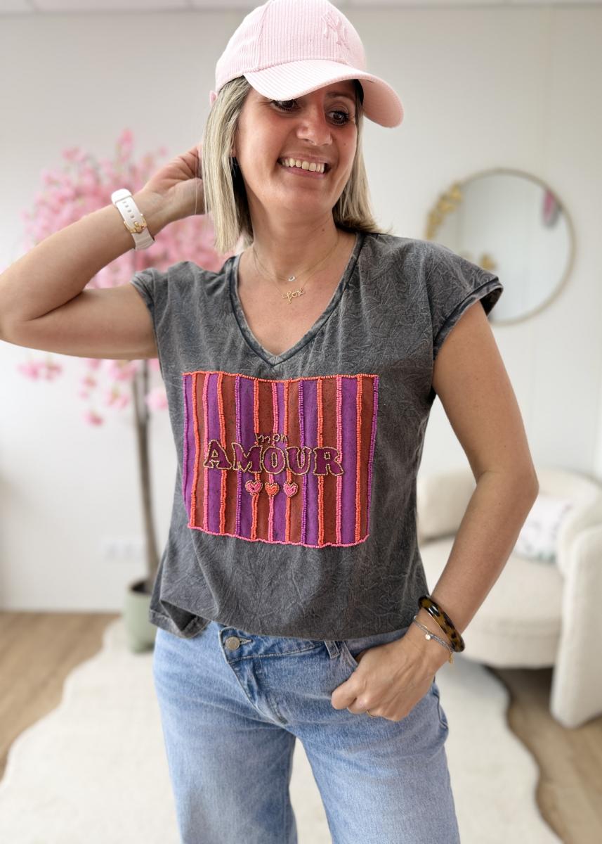 Tee shirt mon amour perlé