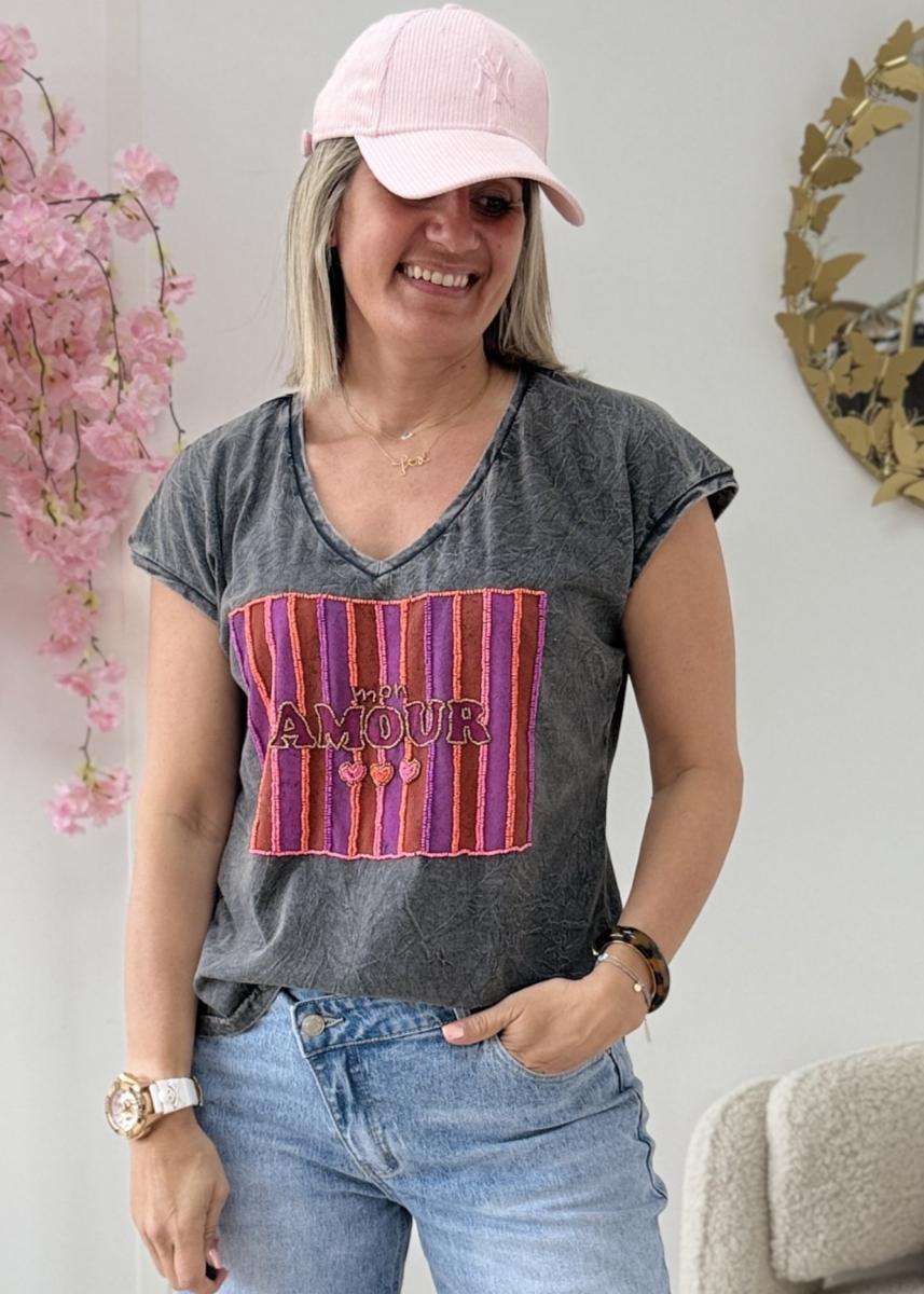 Tee shirt mon amour perlé