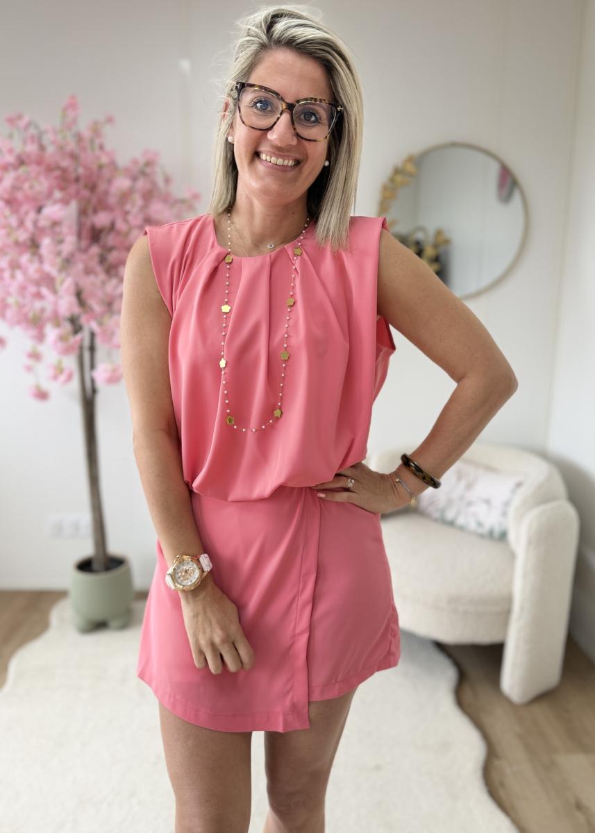 Combi short satinée rose