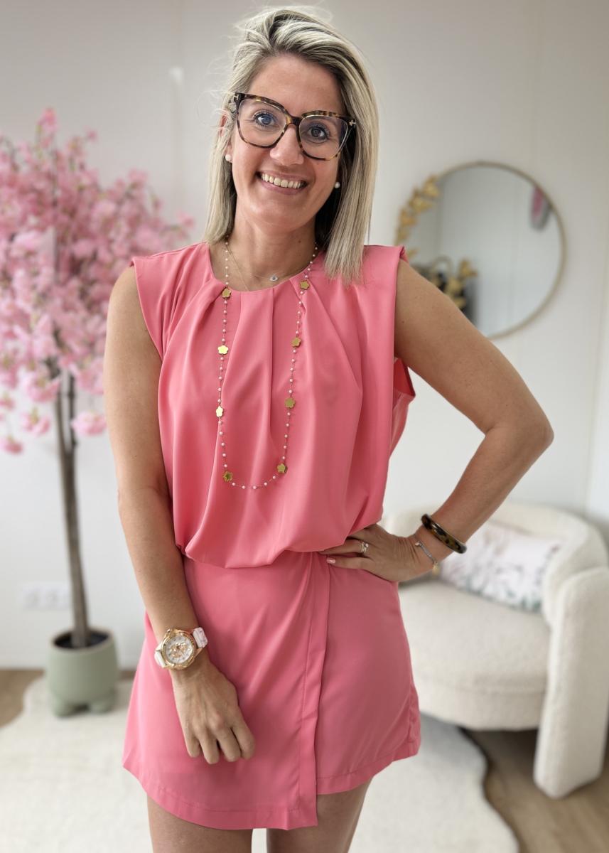 Combi short satinée rose