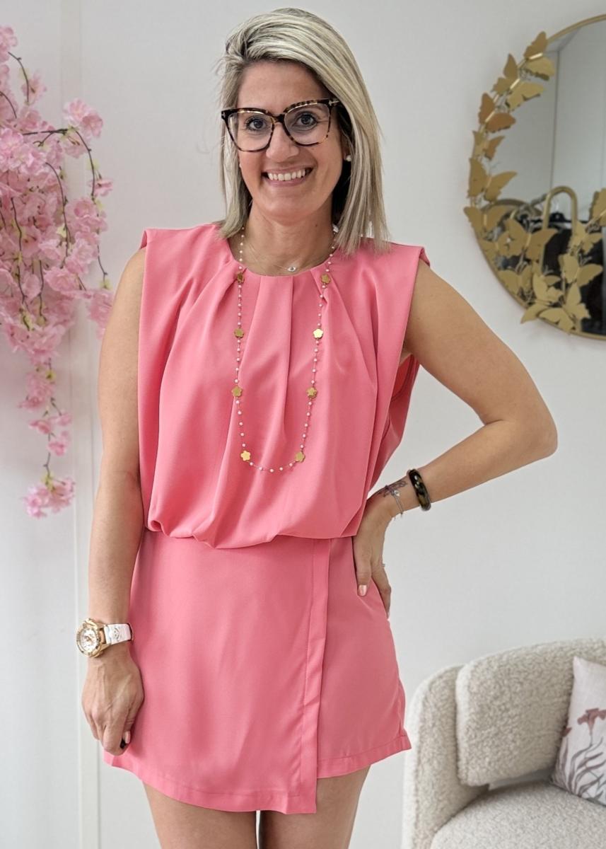 Combi short satinée rose