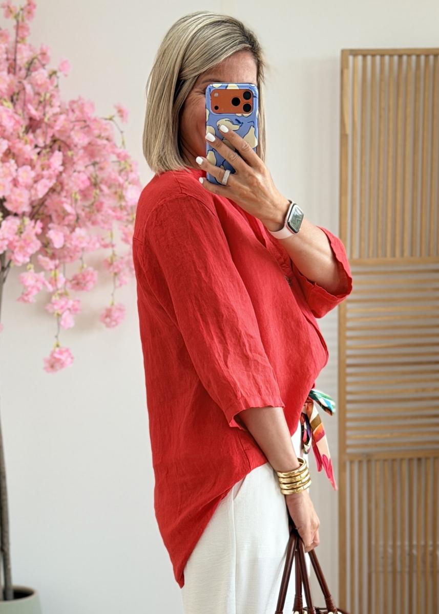 Blouse en lin rouge
