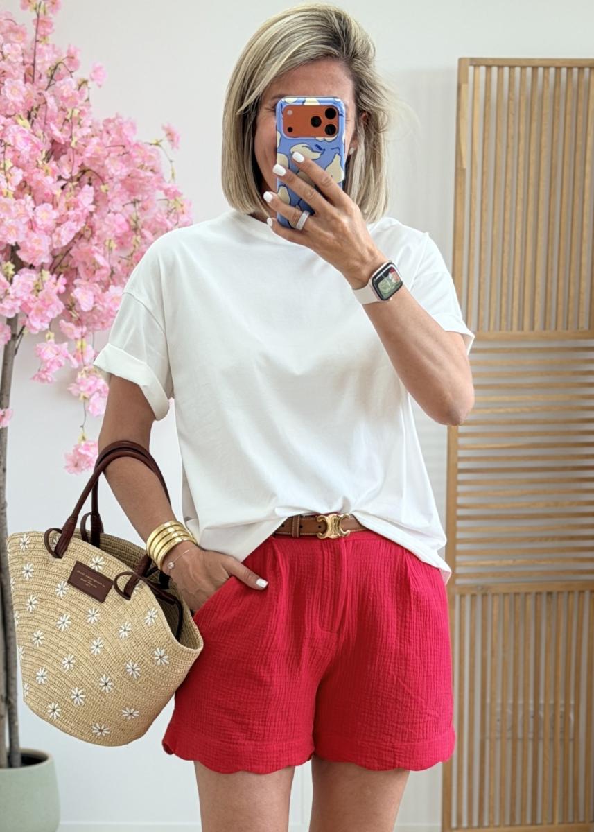 Short en gaze de coton rouge