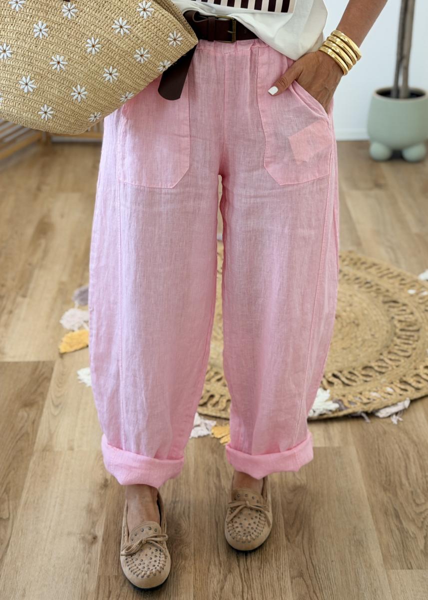 Pantalon barrel en lin