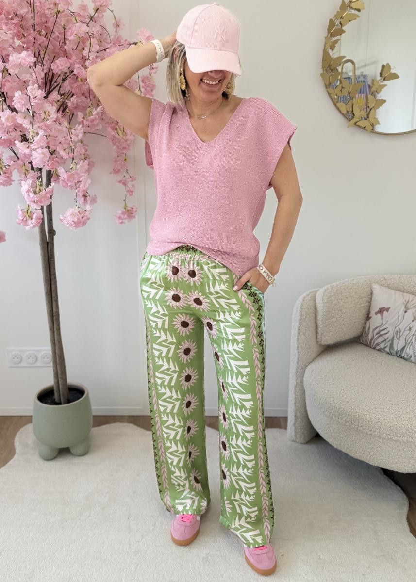 Pantalon en soie vert