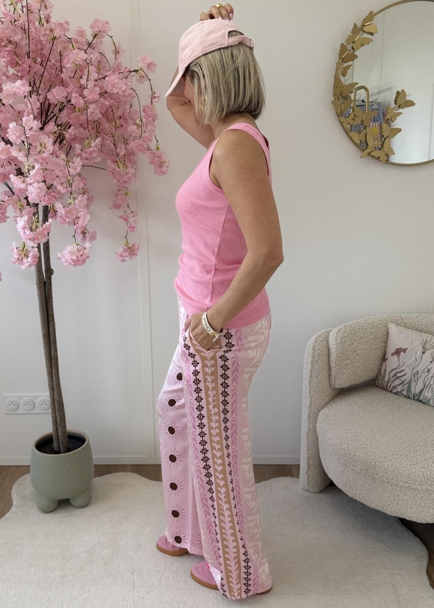 Pantalon en soie rose