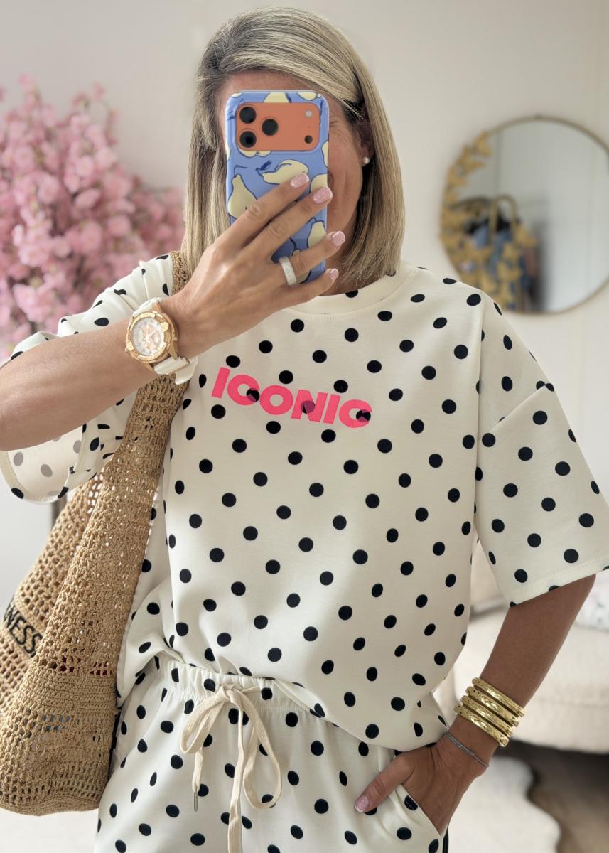 Sweat iconic blanc à pois