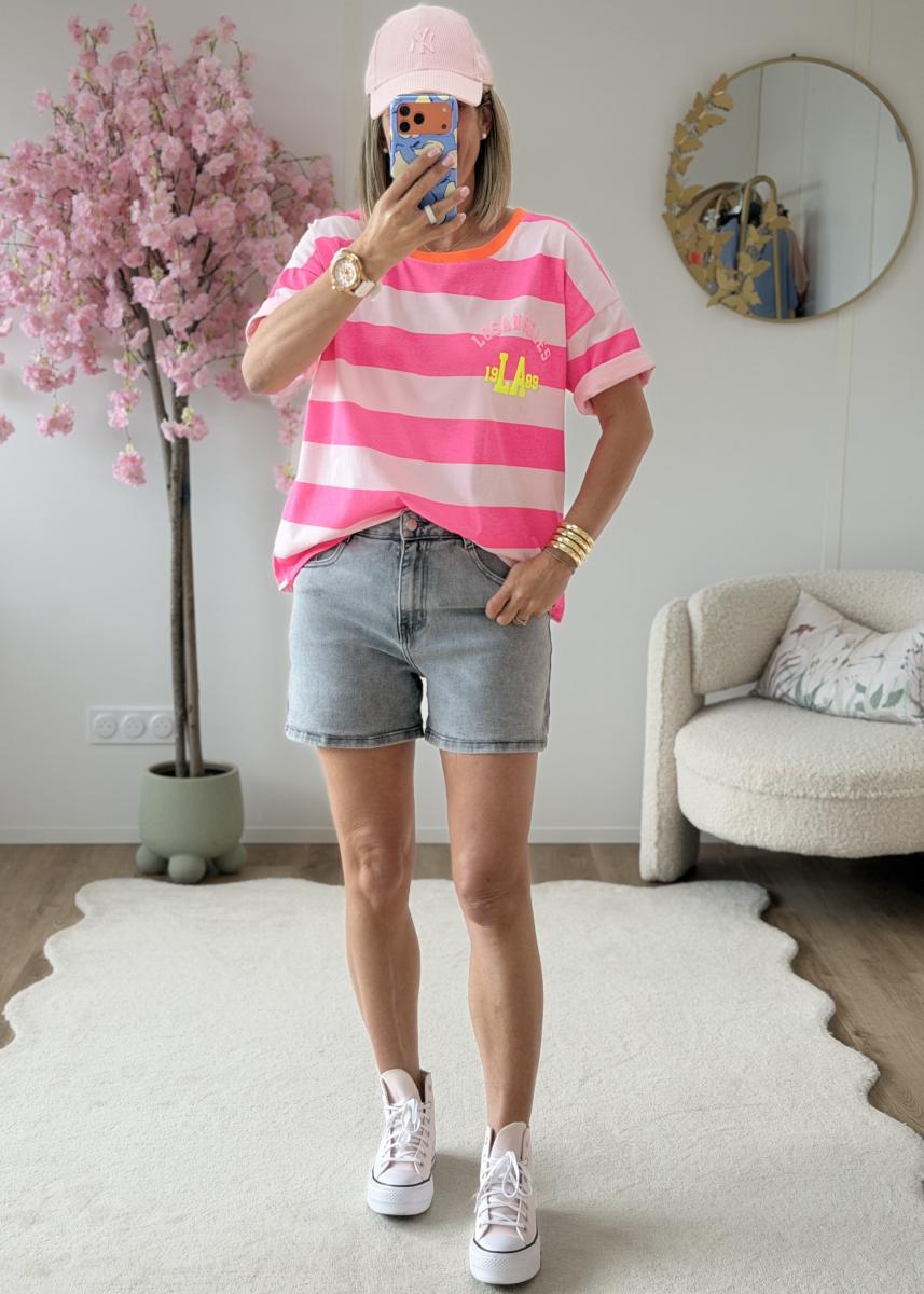 Tee shirt LA rose fluo