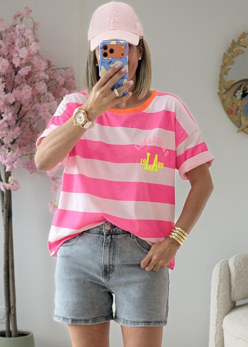 Tee shirt LA rose fluo