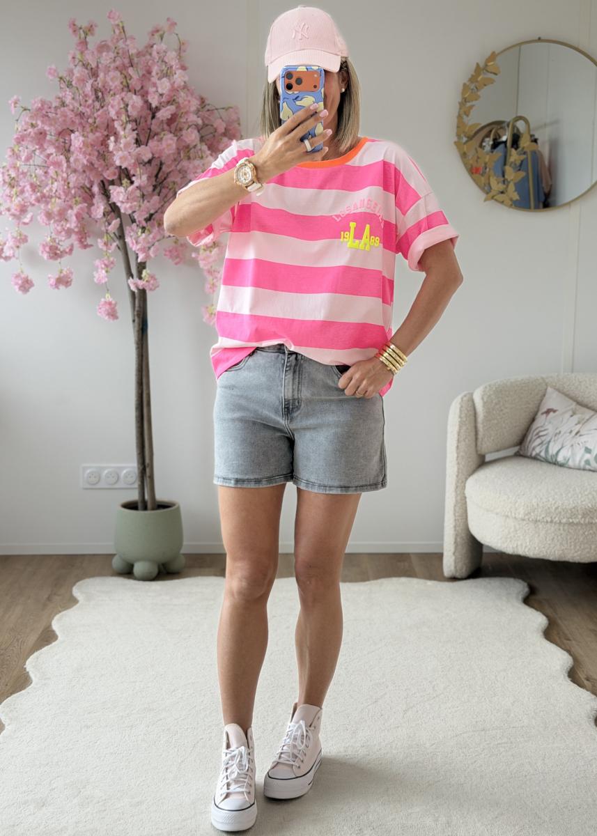 Tee shirt LA rose fluo