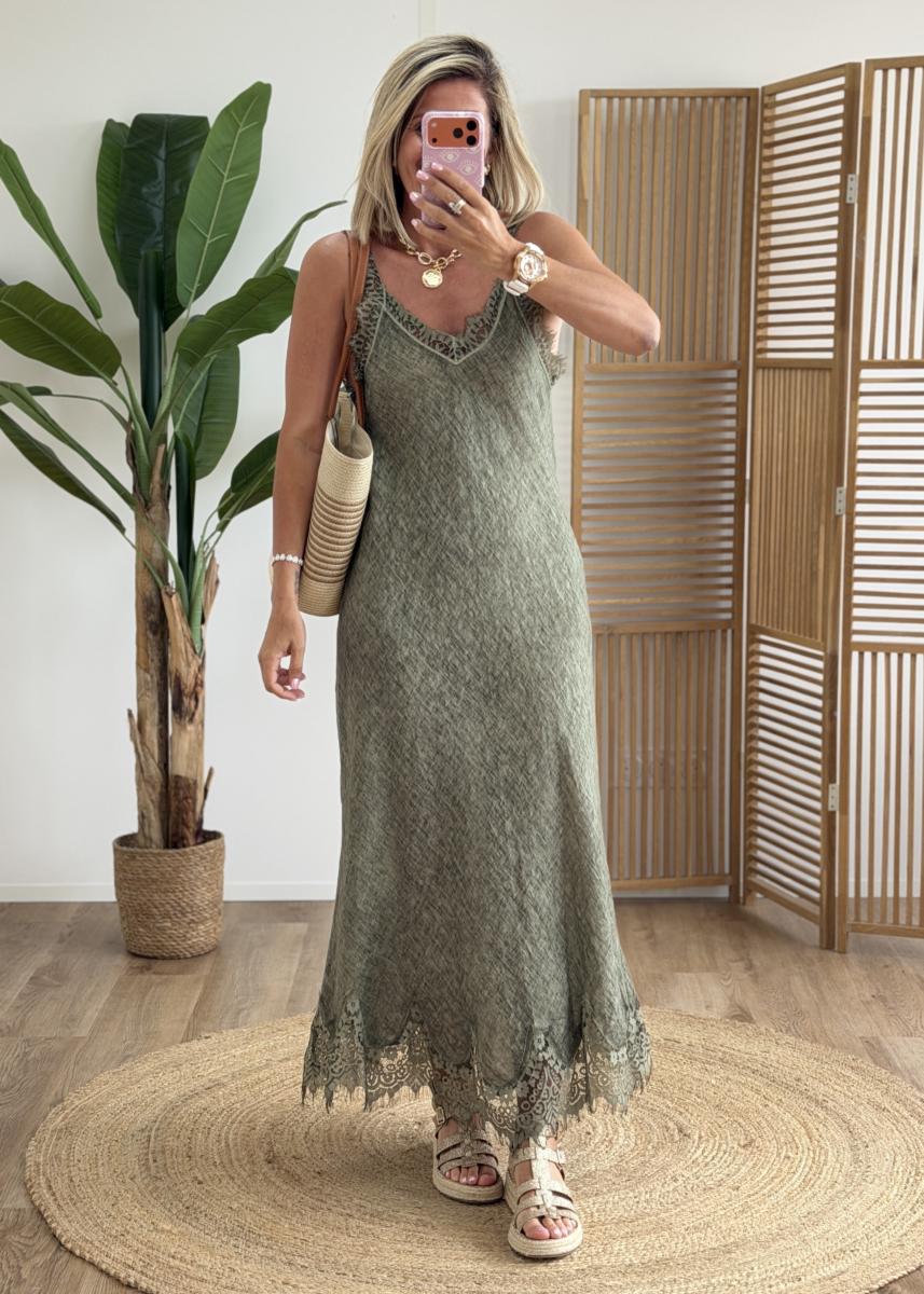 Robe en lin kaki