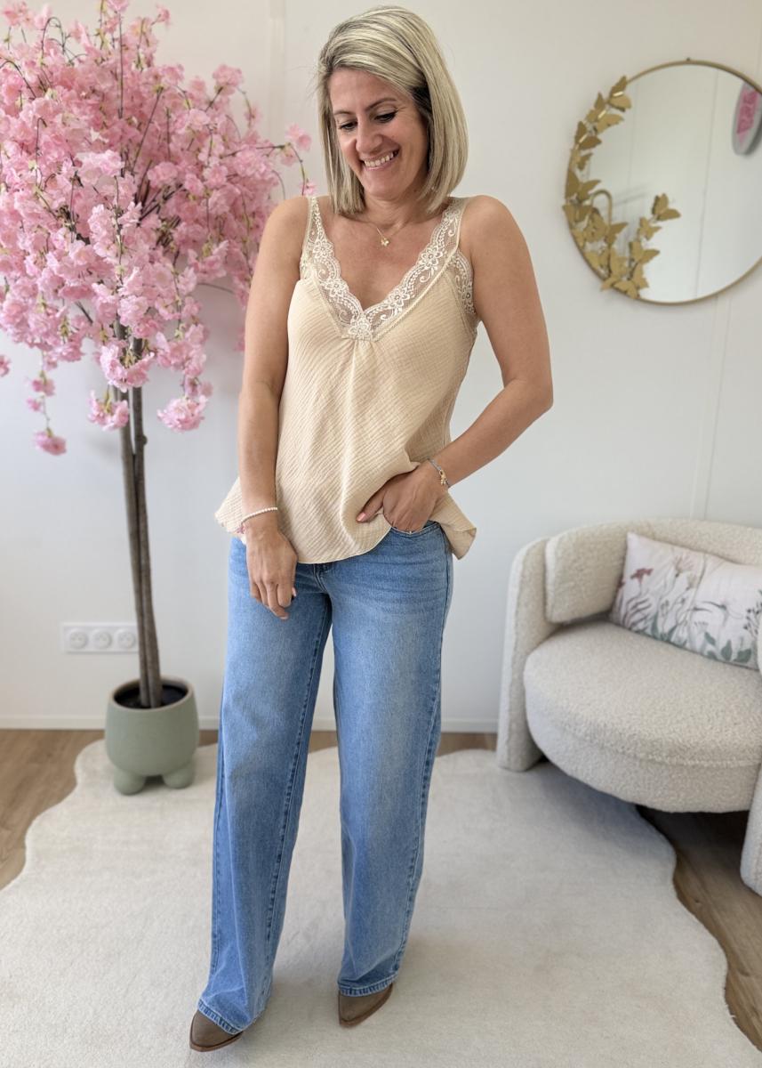 Top en gaze de coton beige