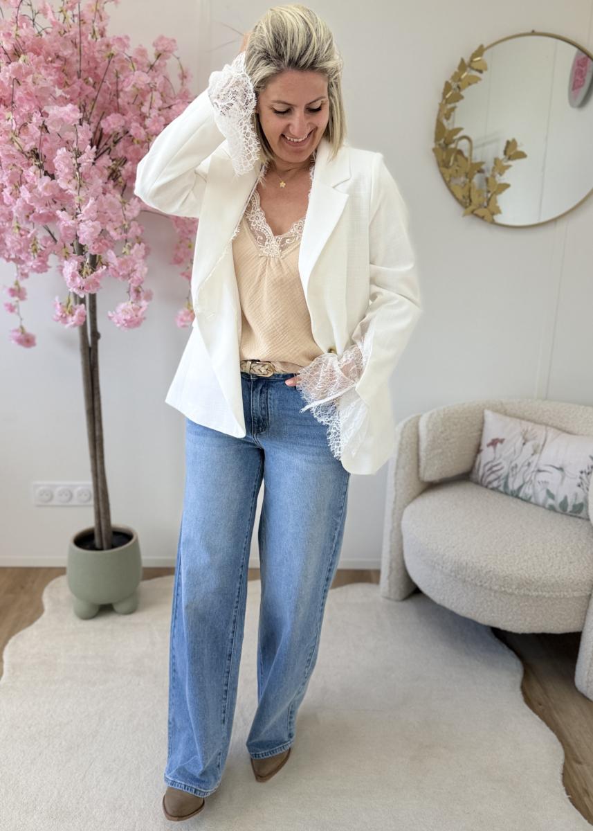Top en gaze de coton beige