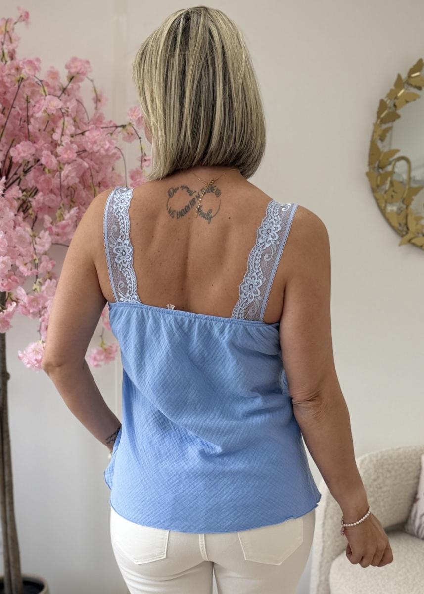 Top en gaze de coton bleu
