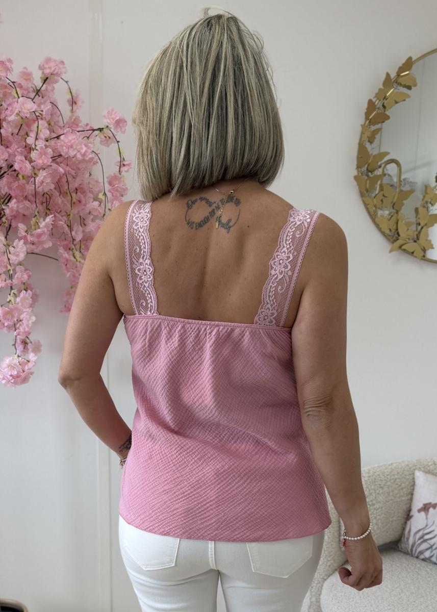 Top en gaze de coton rose