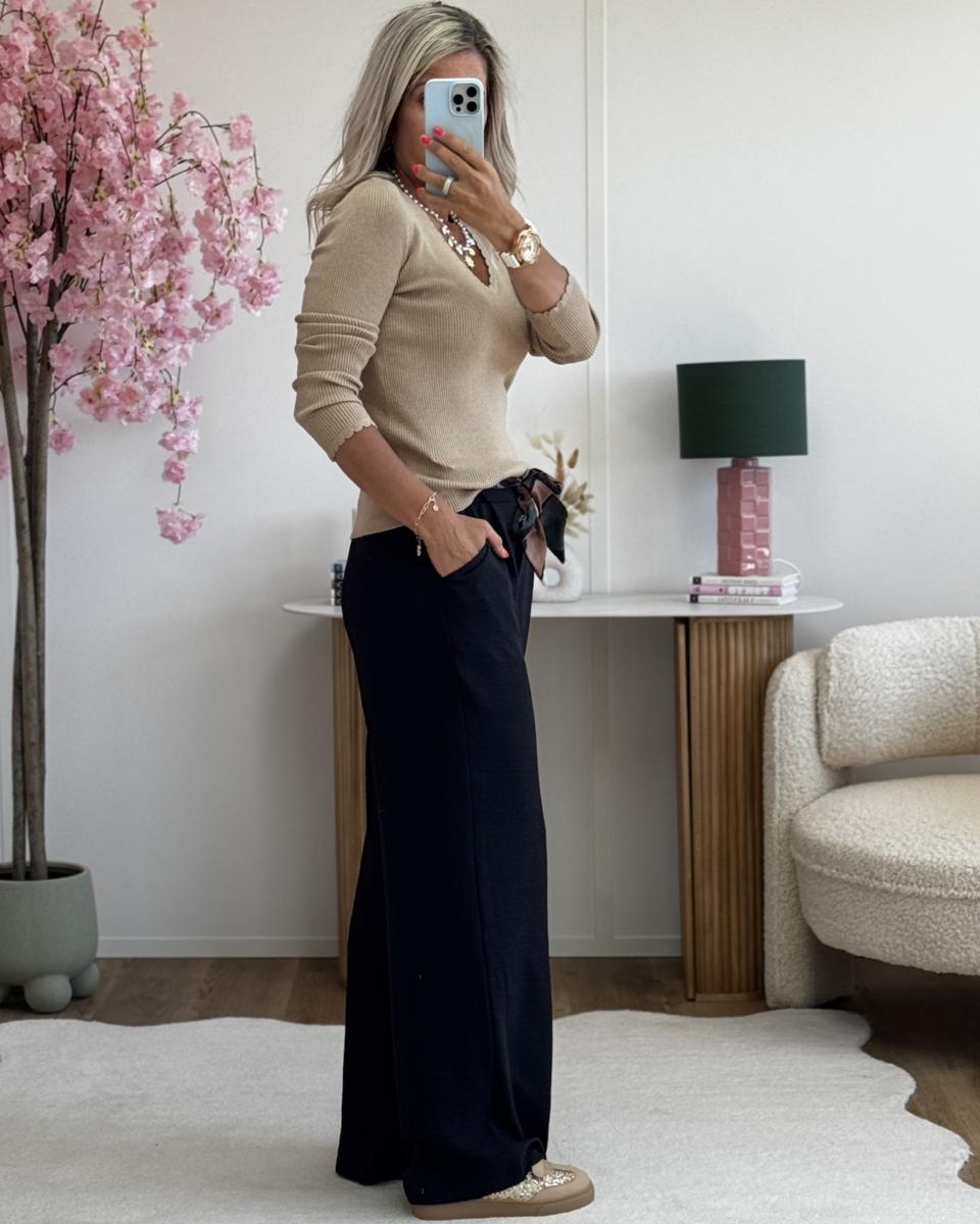 Pantalon Paula noir camel