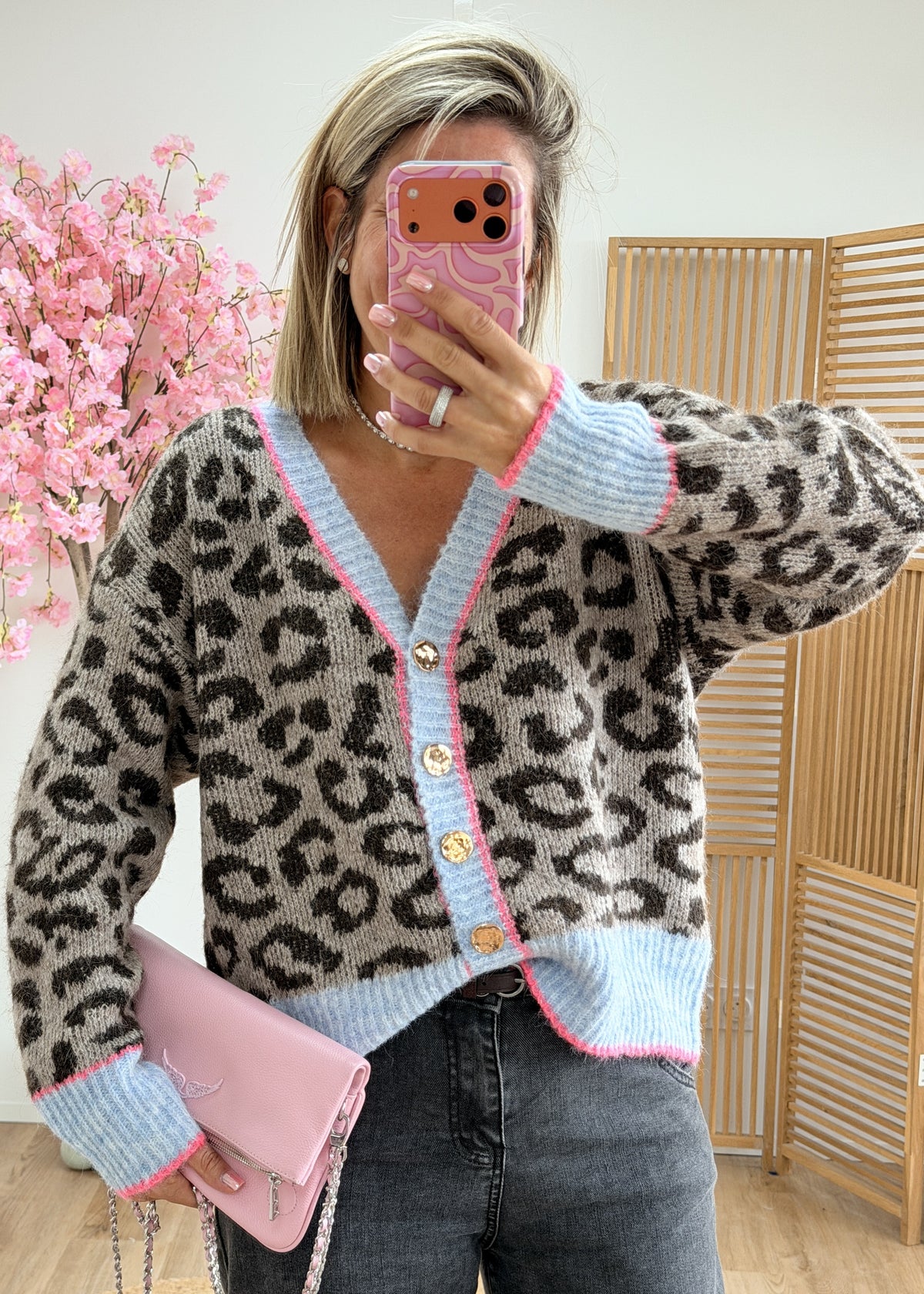 Gilet leo bleu rose