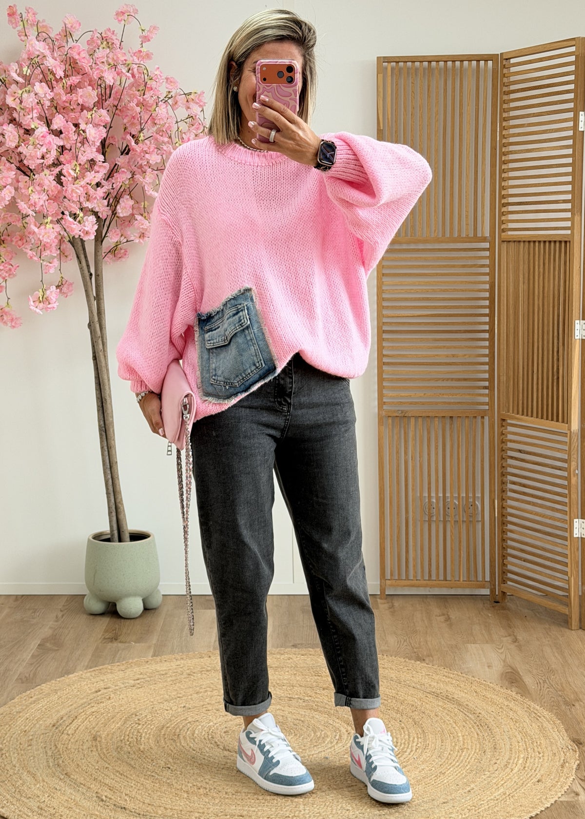 Pull oversize avec poche en jean