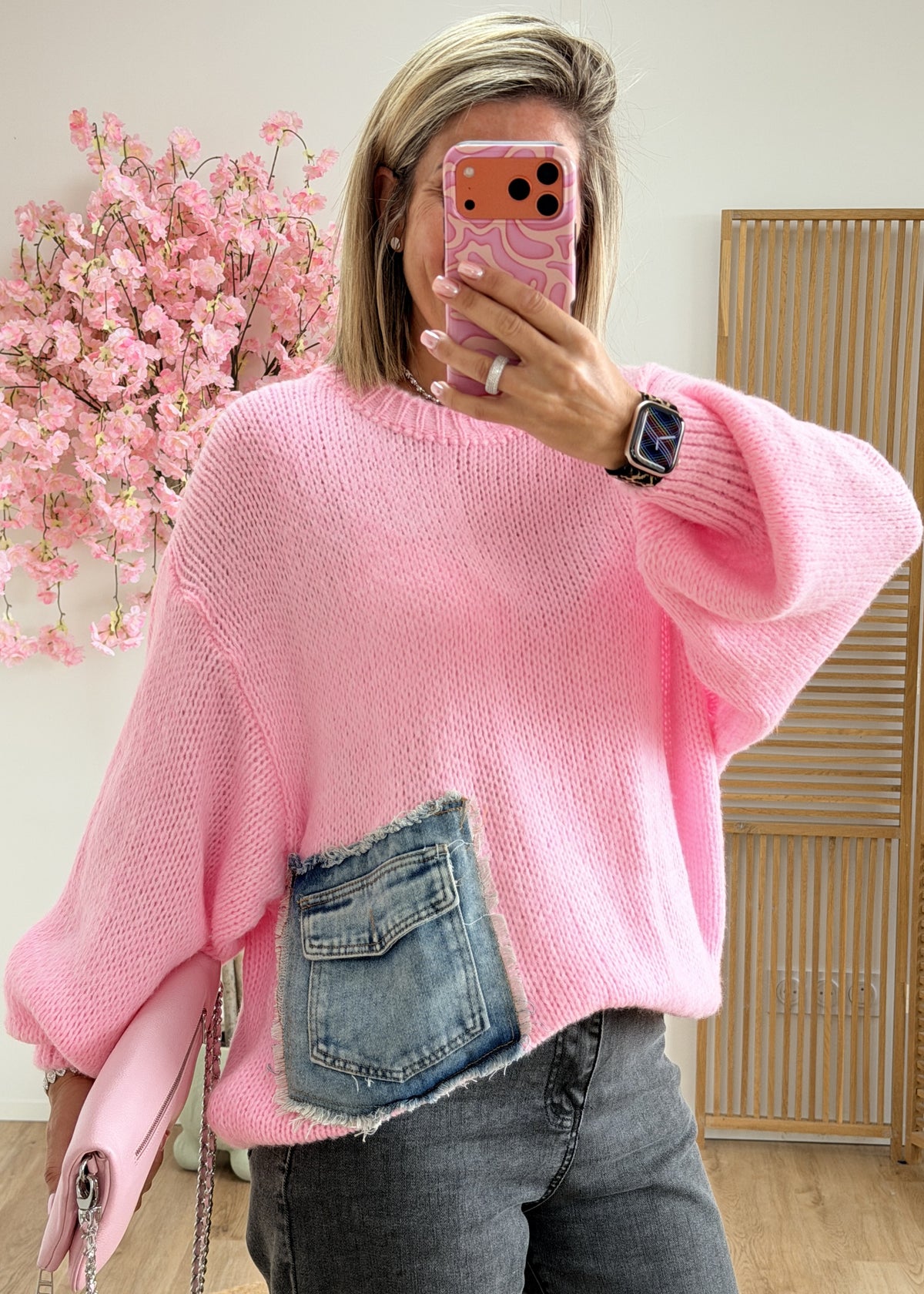 Pull oversize avec poche en jean