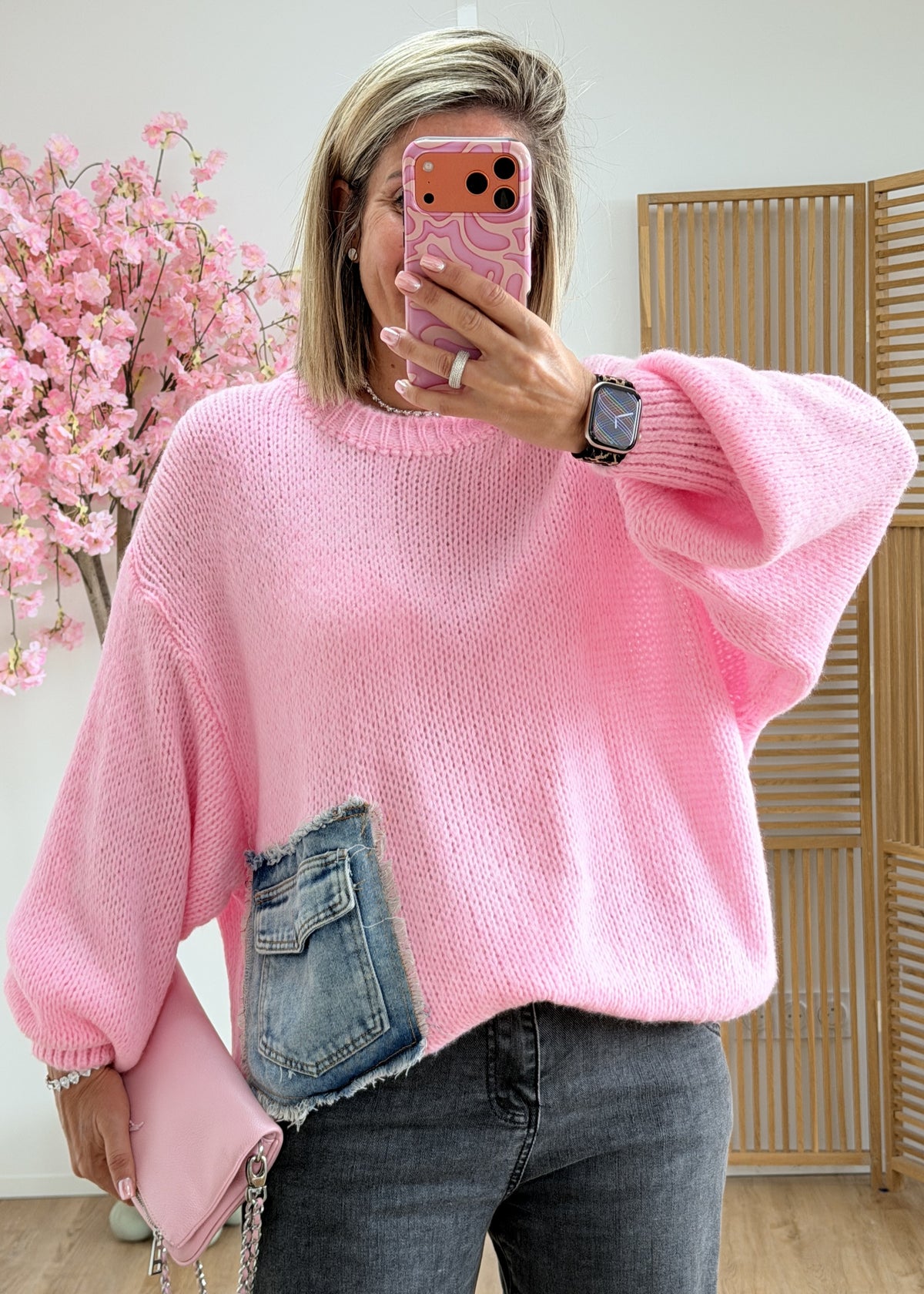 Pull oversize avec poche en jean