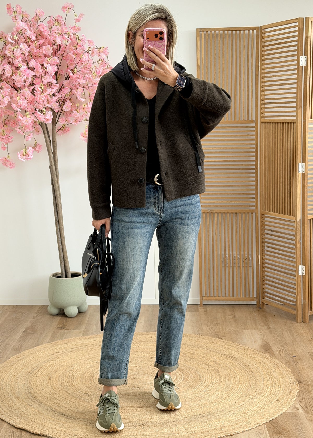 Gilet veste kaki à capuche noire amovible