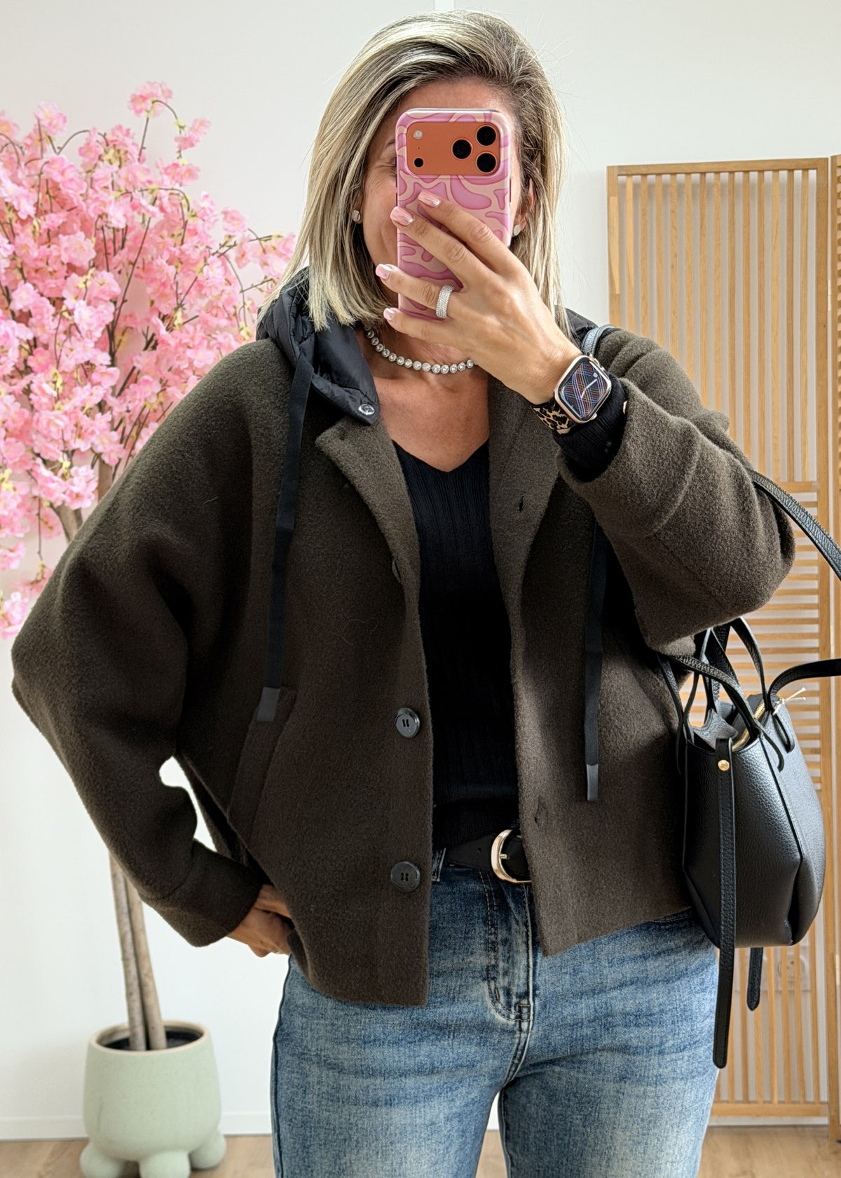 Gilet veste kaki à capuche noire amovible