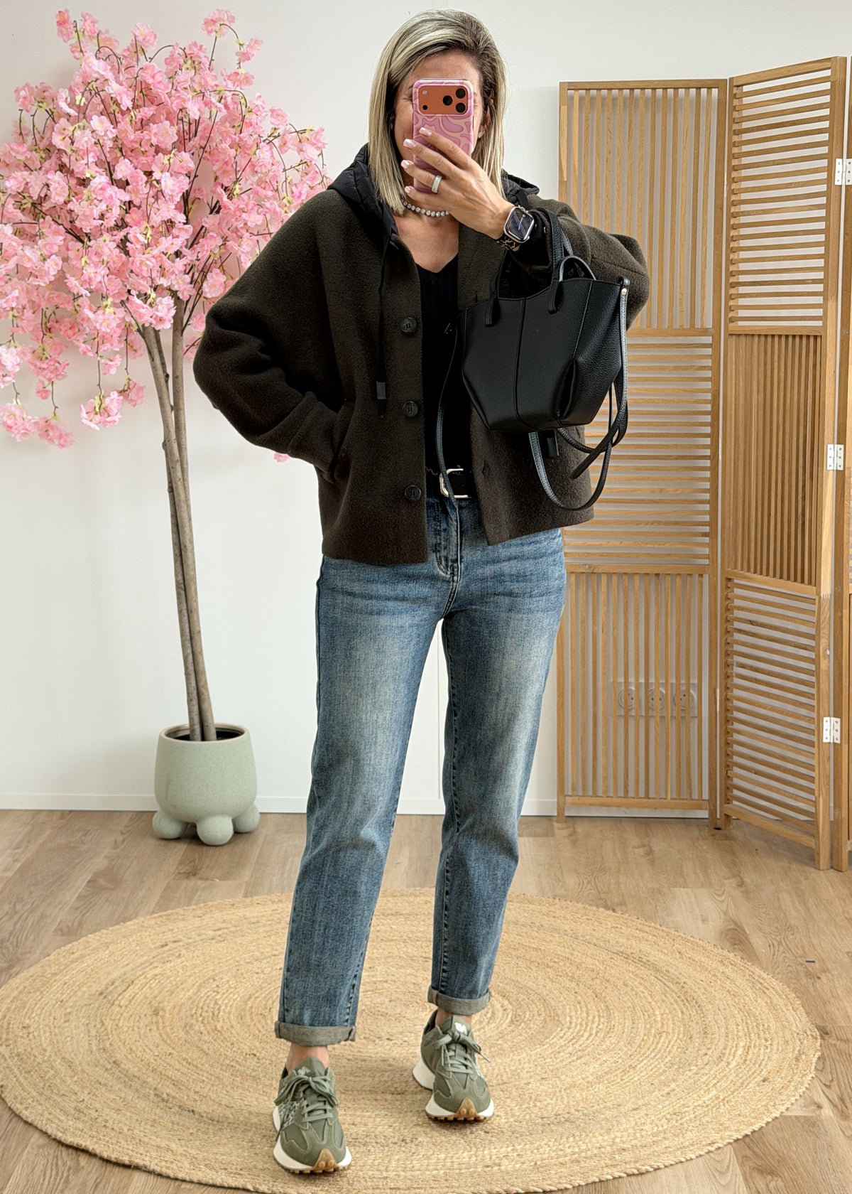 Gilet veste kaki à capuche noire amovible