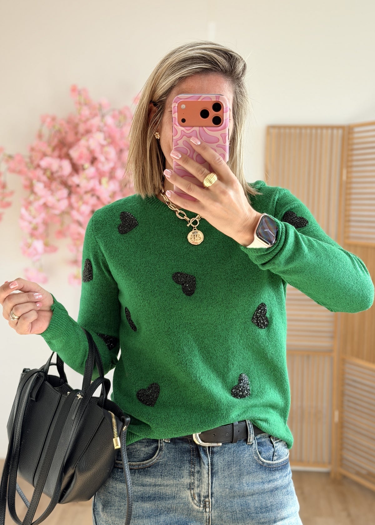 Pull cœur sequins noir