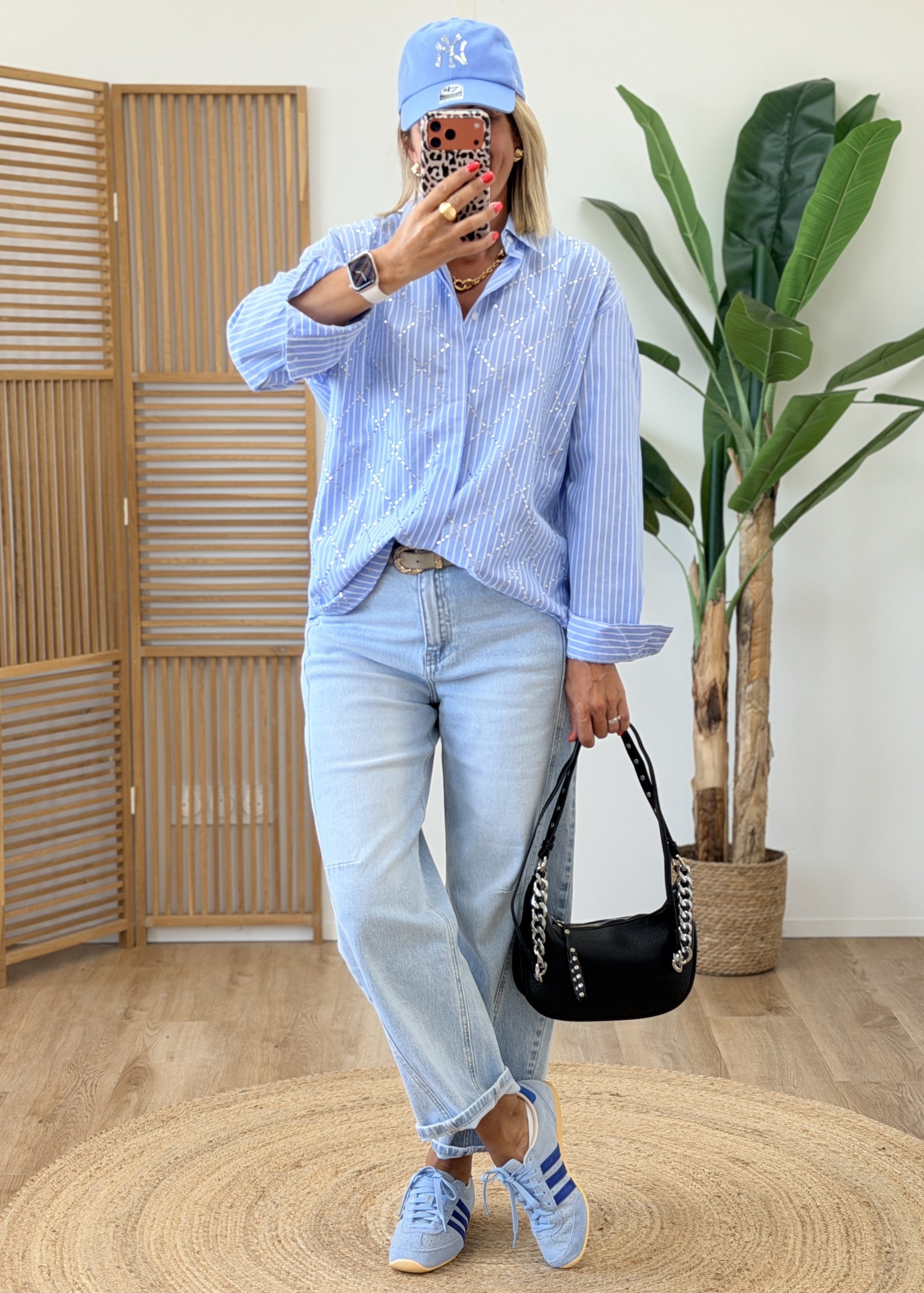 Chemise Oversize Strass Bleue