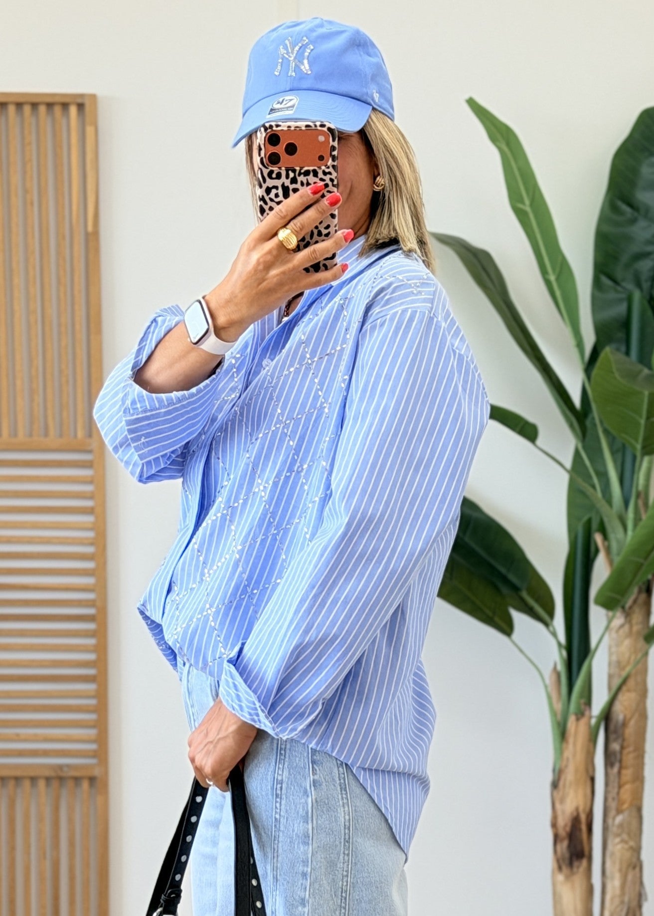 Chemise Oversize Strass Bleue