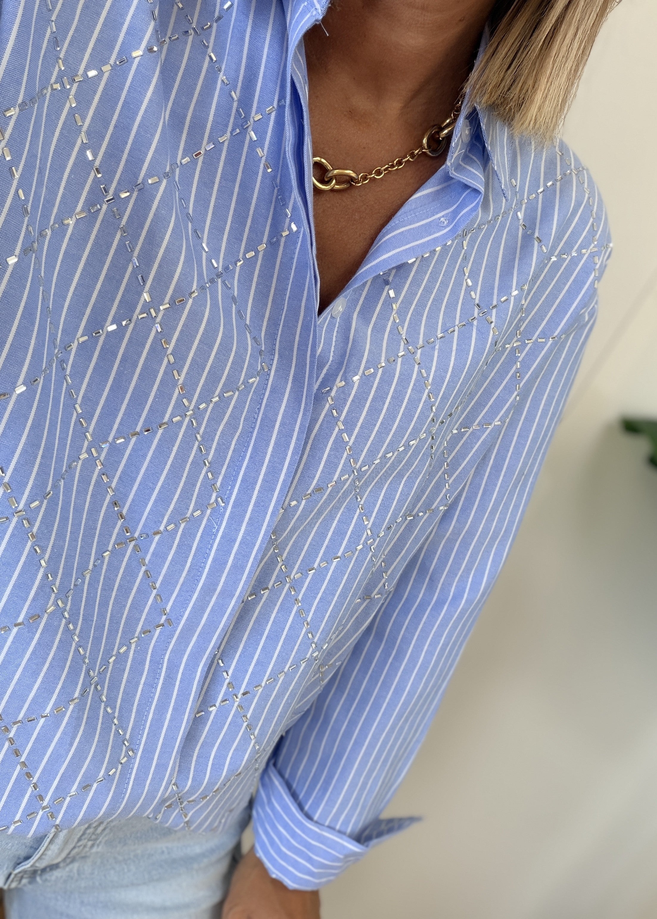 Chemise Oversize Strass Bleue