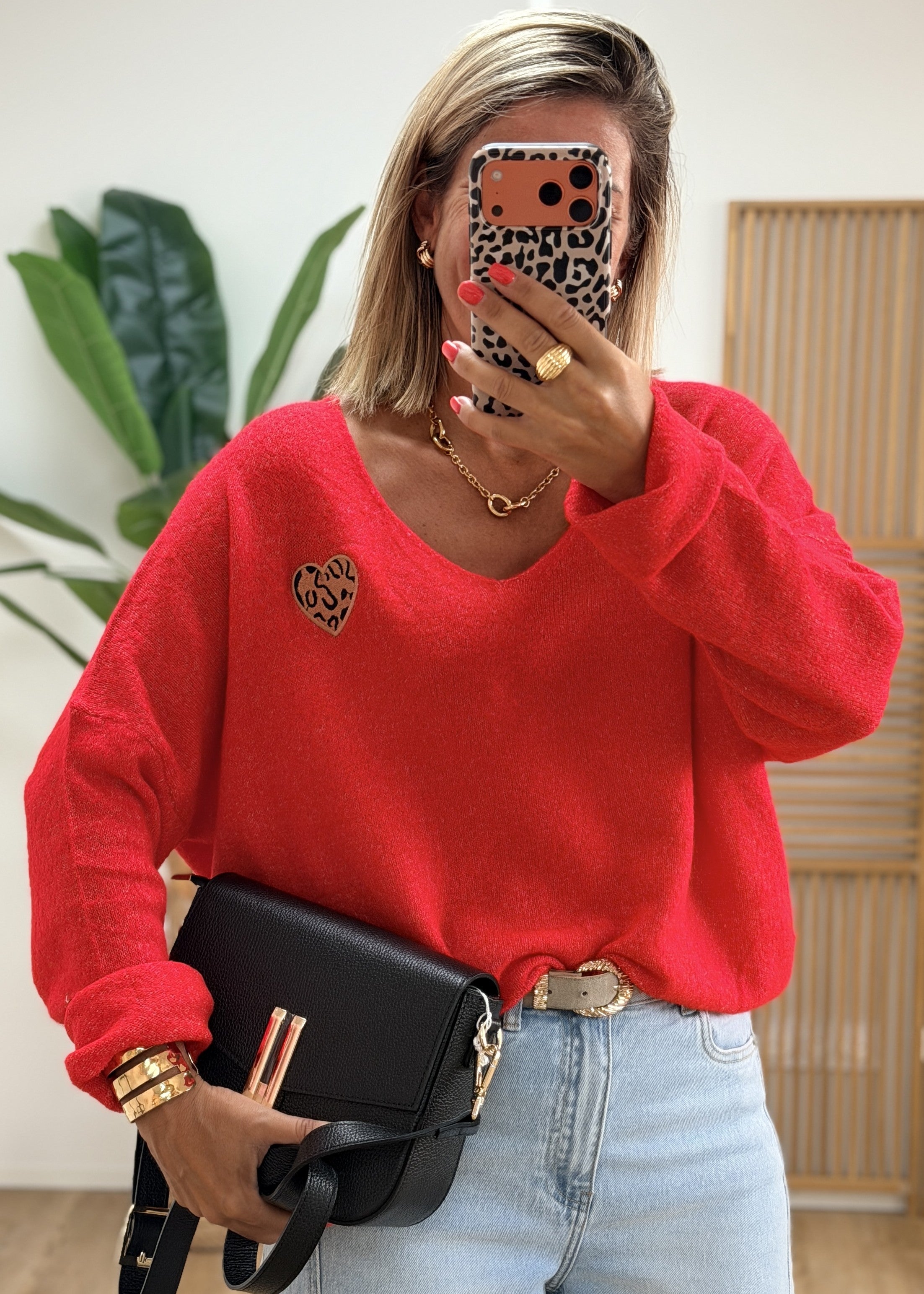 Pull Très Doux avec Cœur Léopard