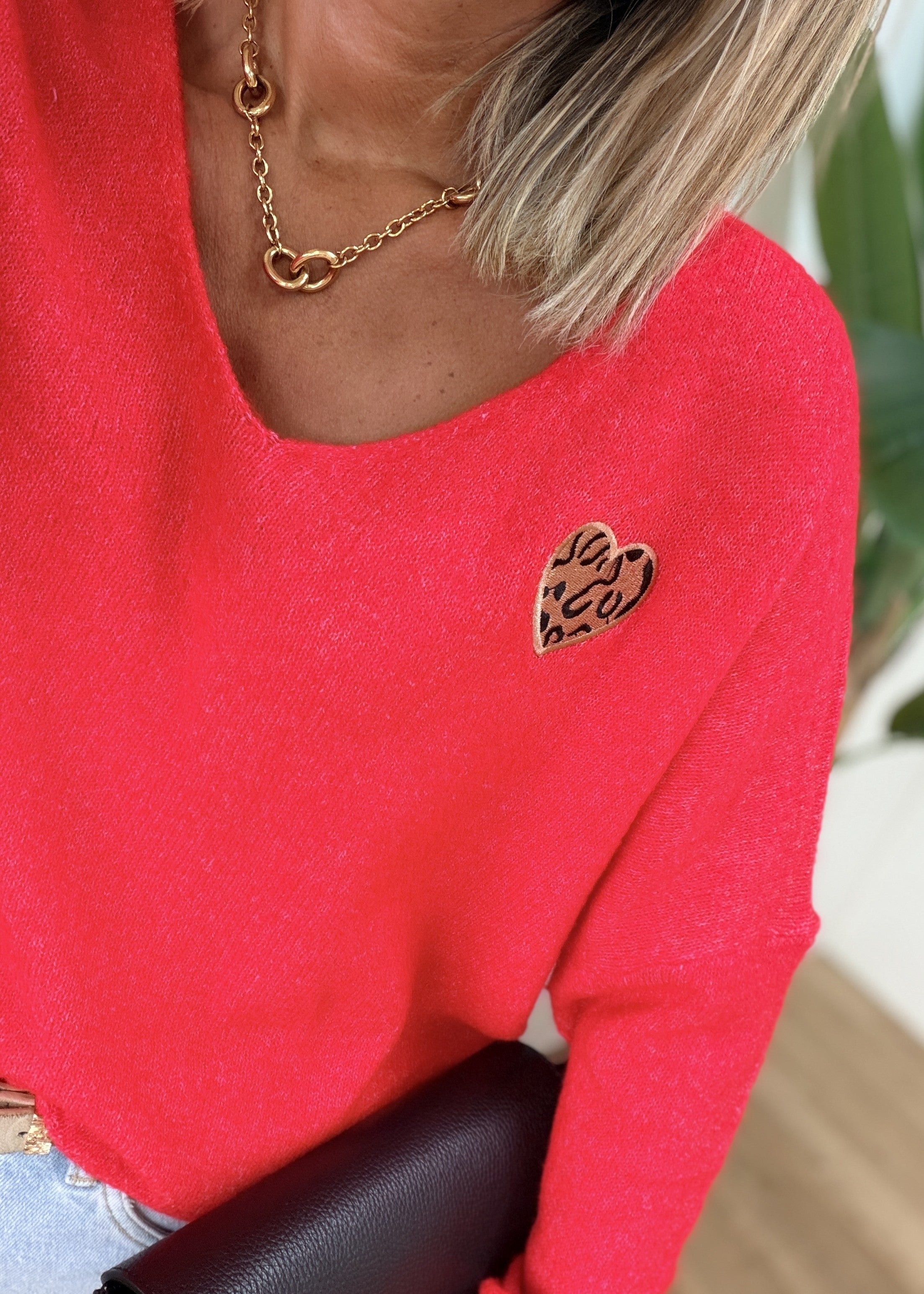 Pull Très Doux avec Cœur Léopard
