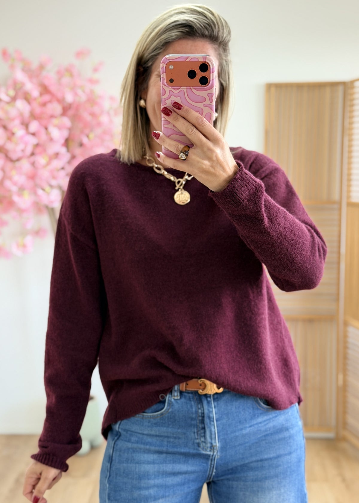 Pull dos croisé en dentelle – Bordeaux