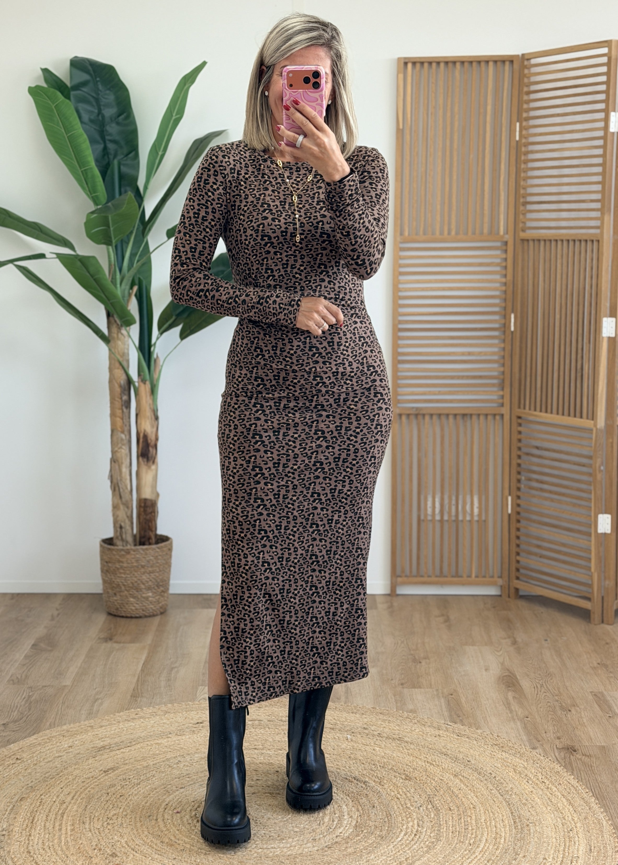 Robe Longue Léopard Ajustée