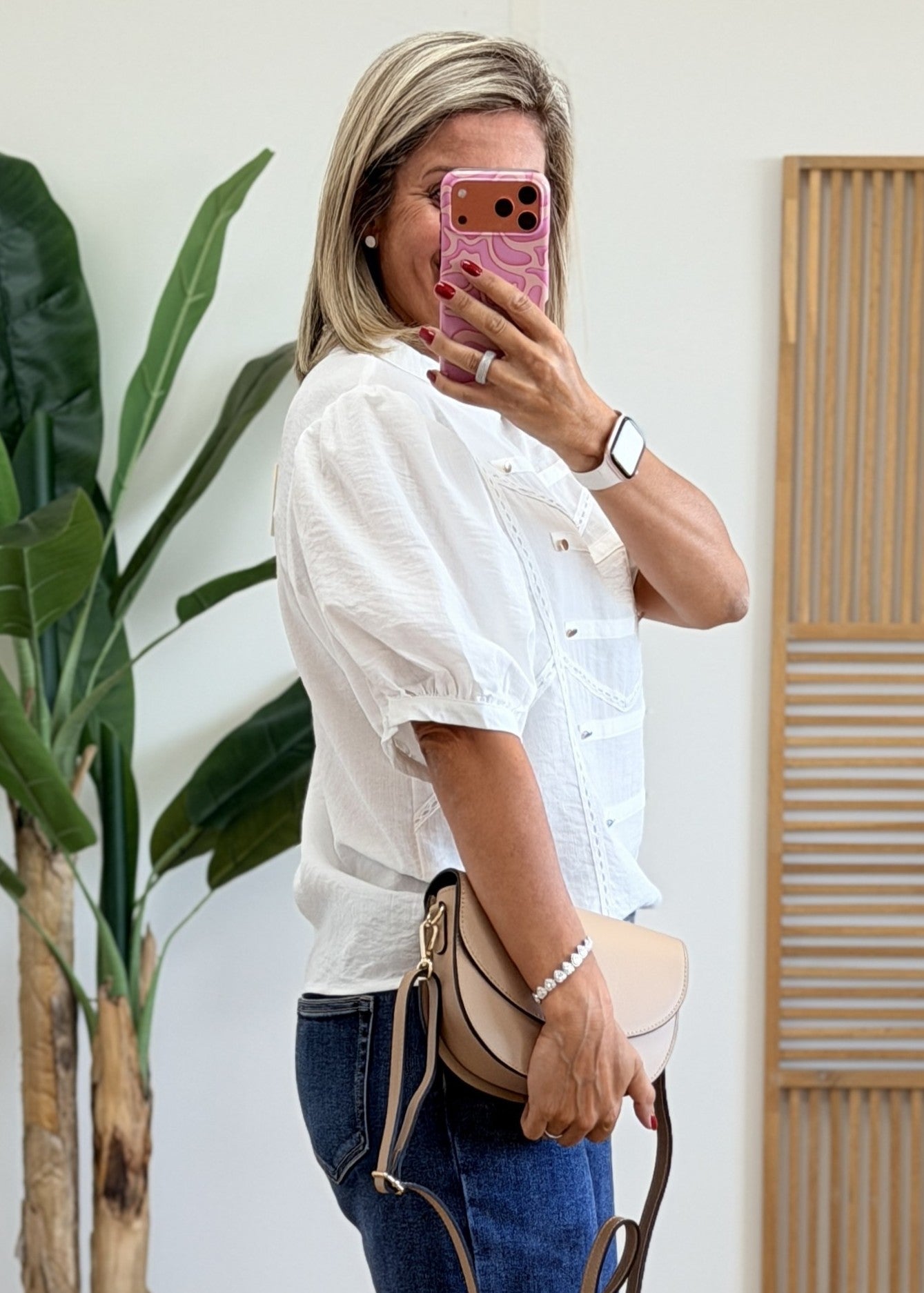 Blouse Brodée Double Boutonnage - Manches Bouffantes