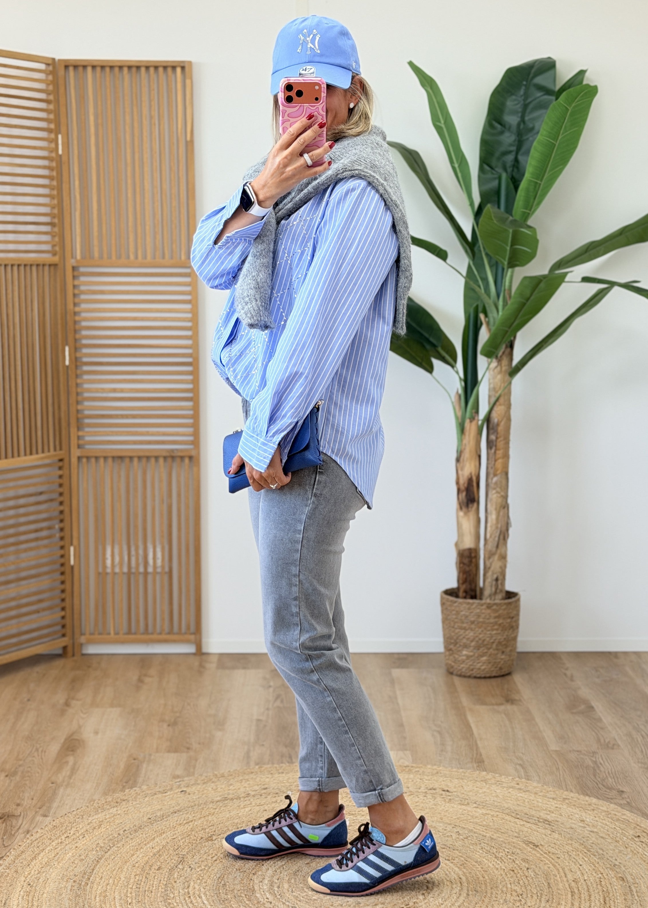 Jean Mom Fit Gris Taille Haute