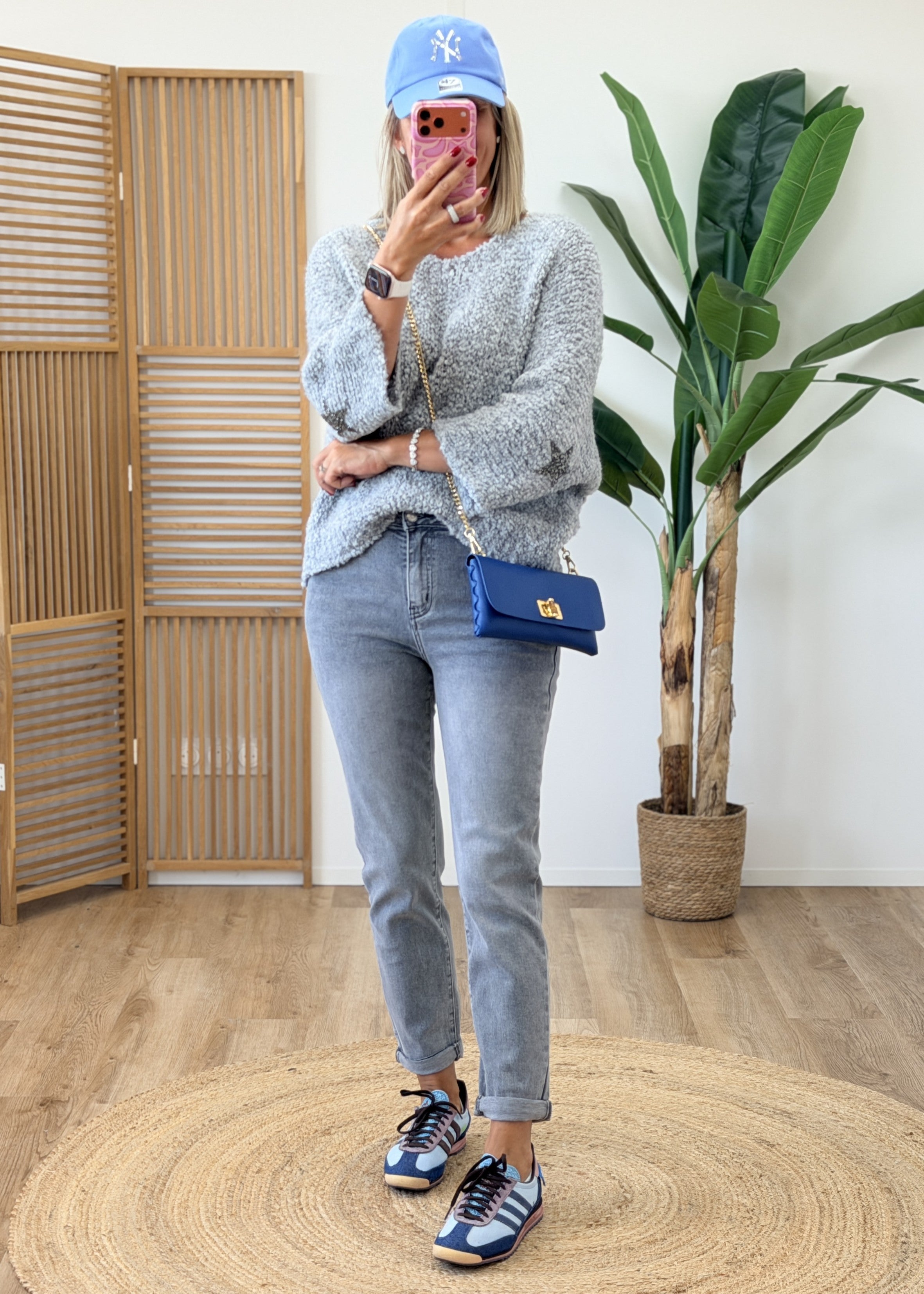 Jean Mom Fit Gris Taille Haute