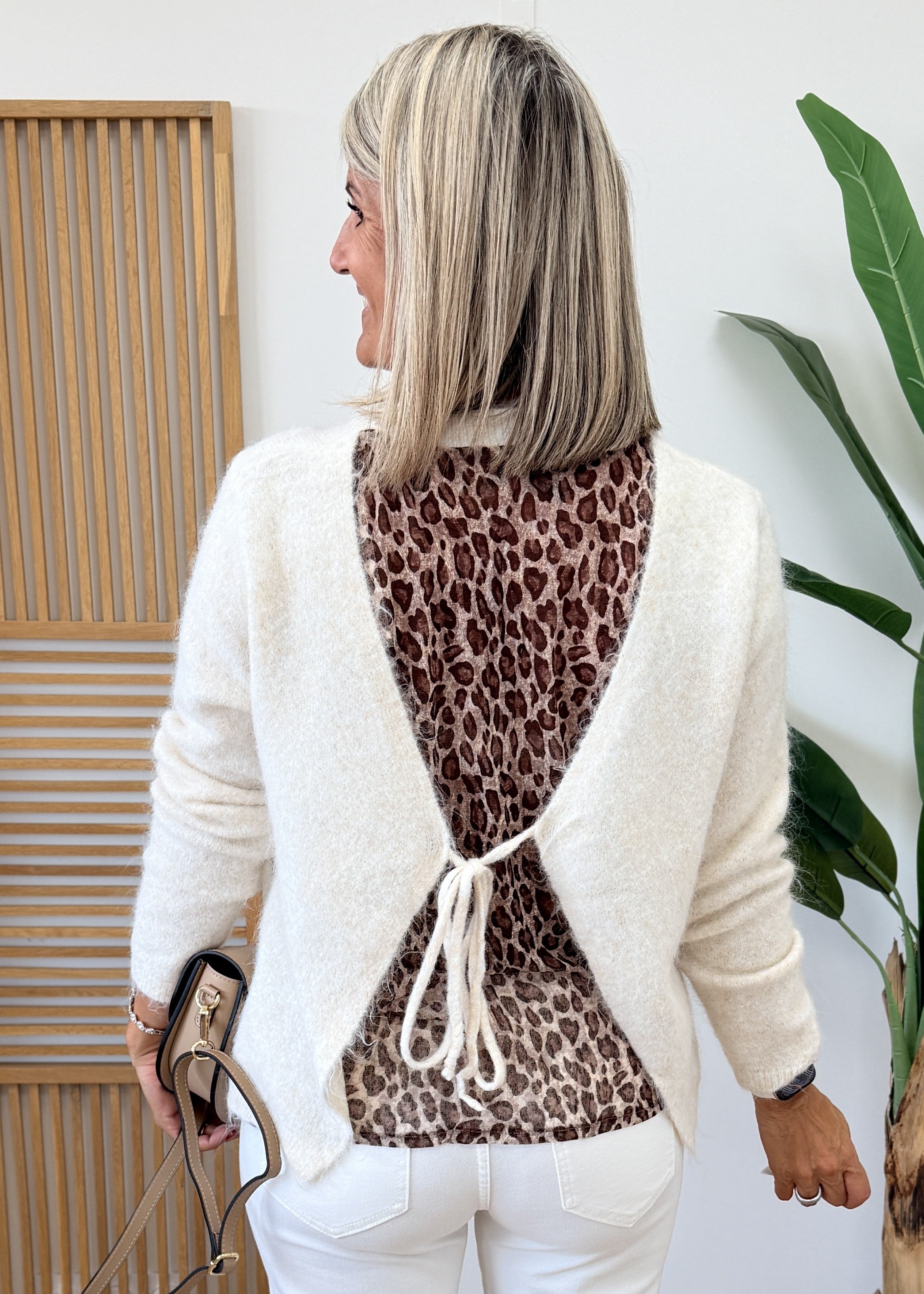 Pull Bi Matière Léopard - Voilage au Dos
