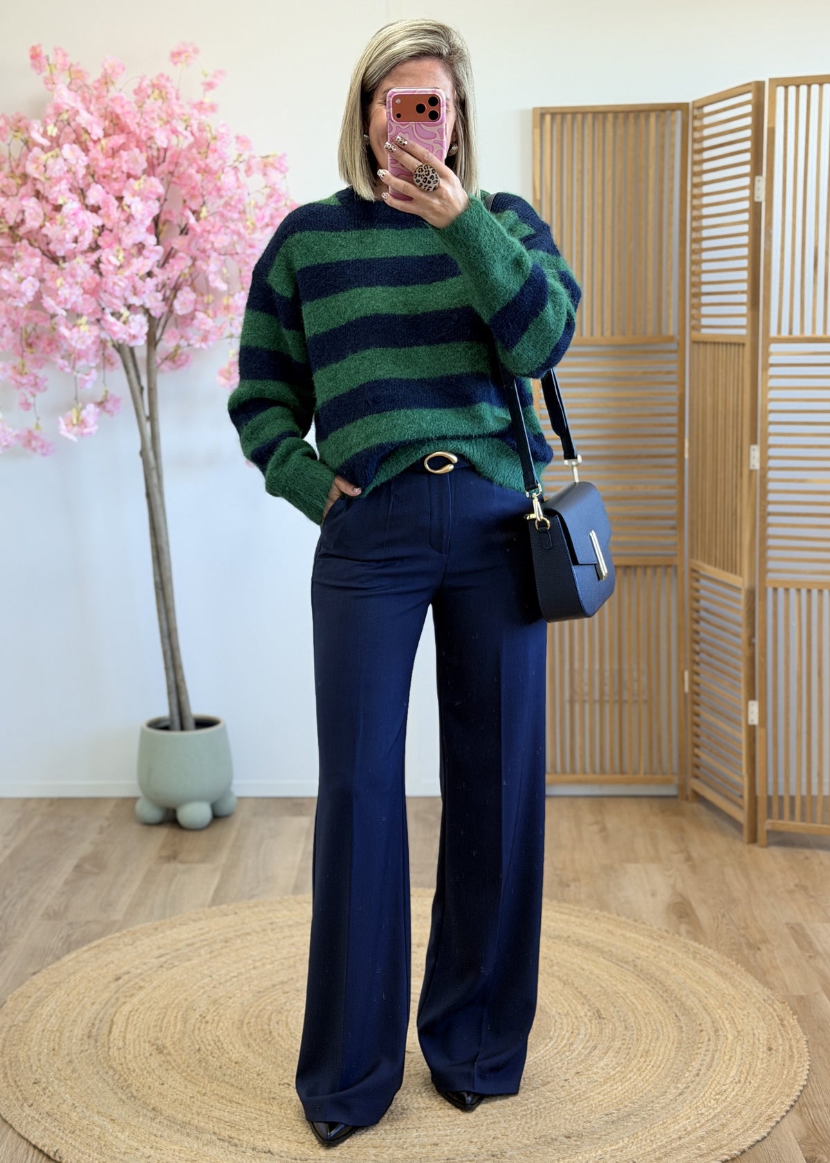 Pantalon à pinces marine – Taille haute