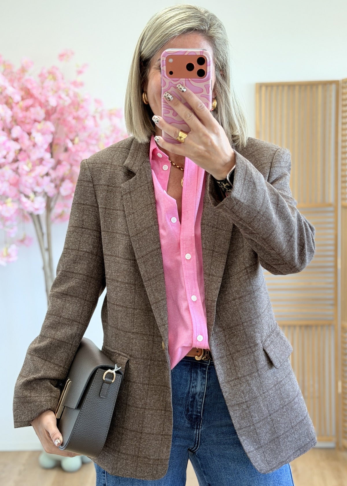 Blazer chocolat à épaulettes