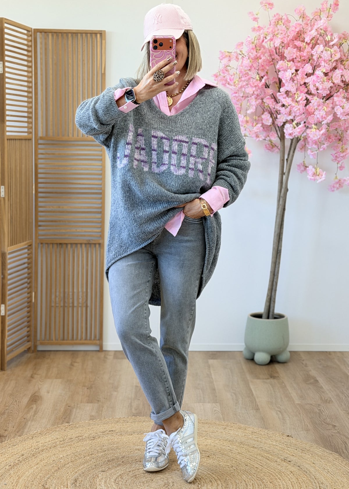 Jean mom gris taille haute