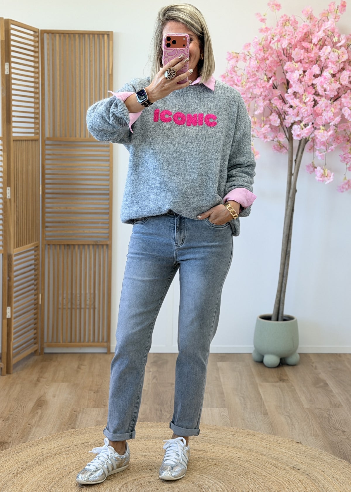 Jean mom gris taille haute