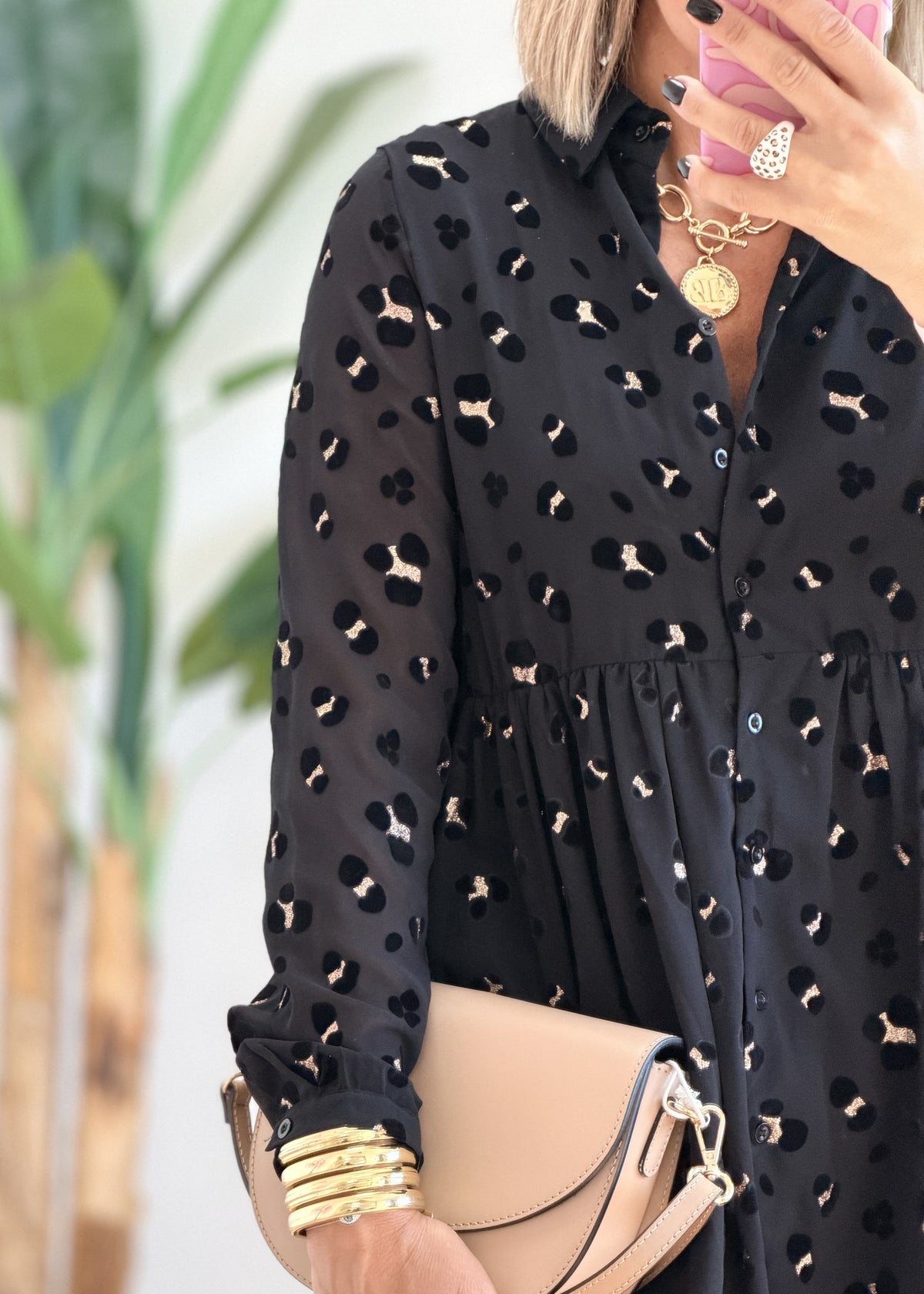Robe chemise doublée pailletée