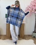 Poncho col roulé bleu