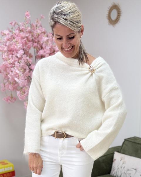 Pull bijoux ecru